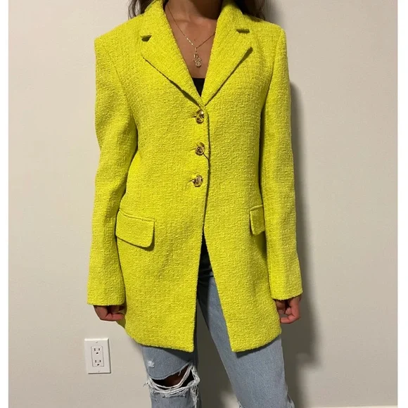 NWOT Zara Lime Green Textured Blazer - Bloggers Favorite - Picture 4 of 13
